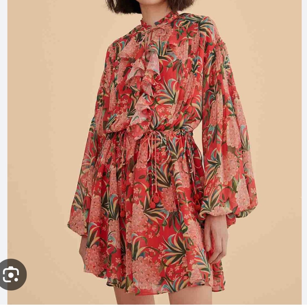 NWT Farm Rio Red Pineapple Bloom V Neck Mini Dress Sz XS
